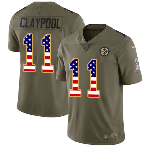 Pittsburgh Steelers #11 Chase Claypool Olive USA Flag Youth Stitched NFL Limited 2017 Salute To Service Jersey